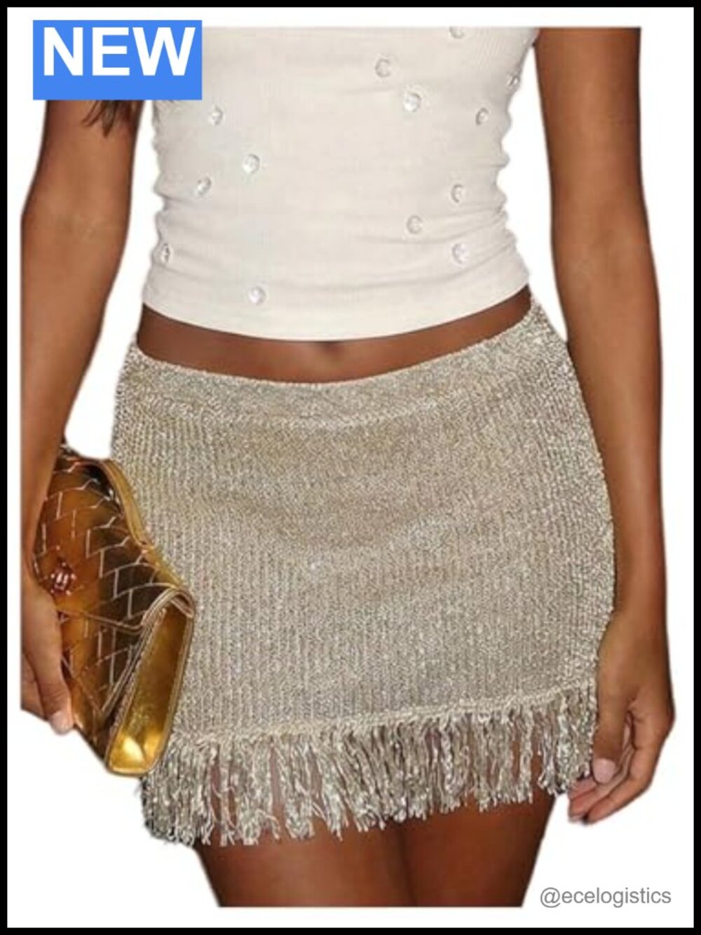 Womens Tassel Knit Mini Skirt Low Rise Pencil Skater Fringe Sparkly Stretch